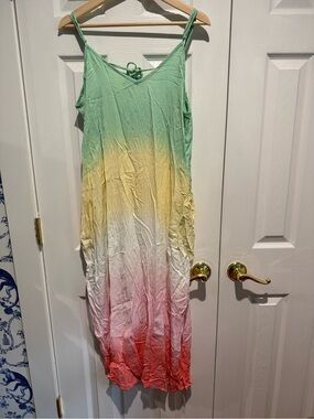 Hem & Thread Mint to Coral Ombre Maxi dress or coverup with pockets! NWT